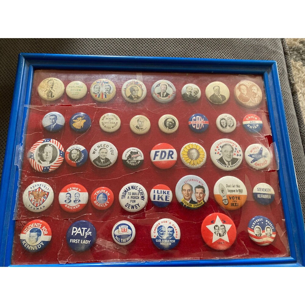 Vintage Lot President Political Campaign Pin Buttons 38 Framed Reproduction 1972 - Picture 2 of 6